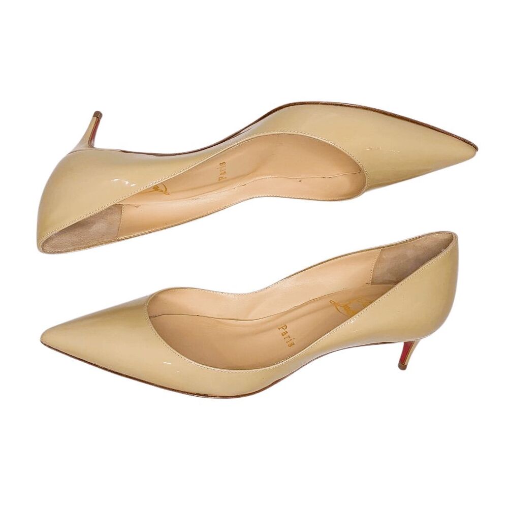 Christian Louboutin Rocket 45 Patent Leather Pumps Columbe EU 37 Nude Beige Heel - Picture 6 of 10